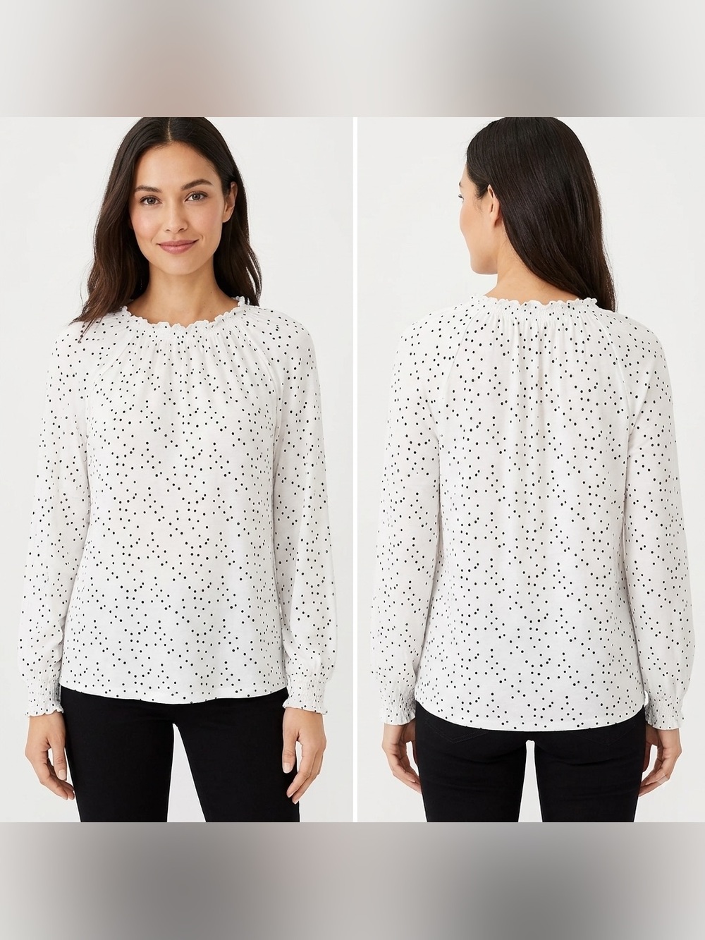 LOFT Outlet Polka Dot Ruffle Mock Neck Long Sleeve Blouse - Size Large